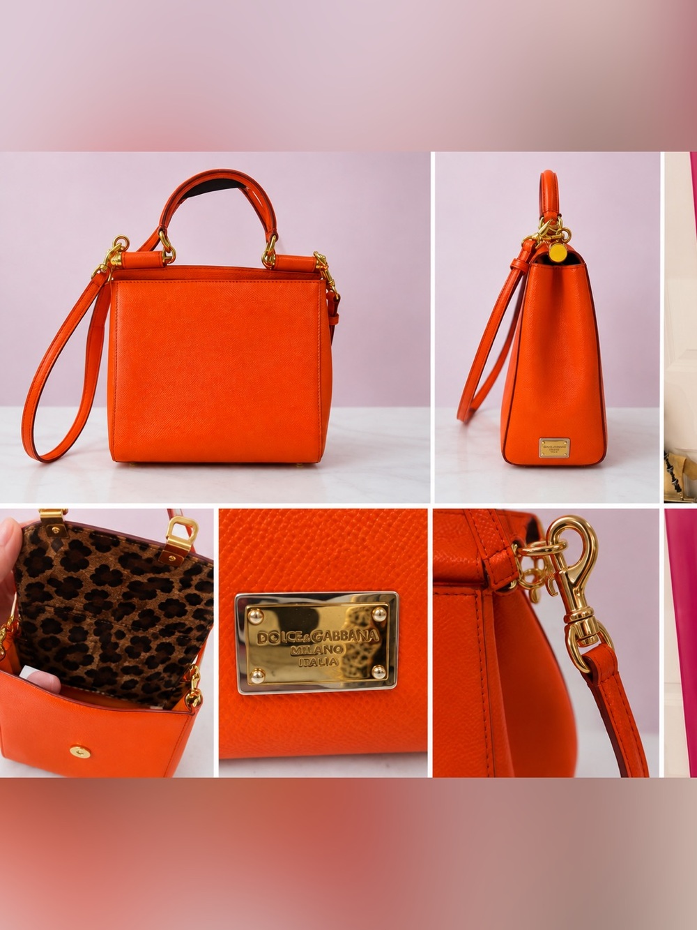 Dolce & Gabbana Orange Leather Structured Mini Top-Handle Satchel